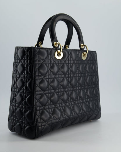 Christian Dior Large Lady Dior Bag in Black Lambskin Leather with Champagne Gold Hardware RRP £5,600