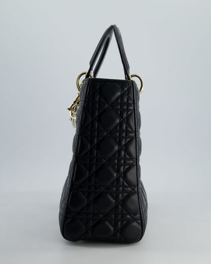 Christian Dior Large Lady Dior Bag in Black Lambskin Leather with Champagne Gold Hardware RRP £5,600