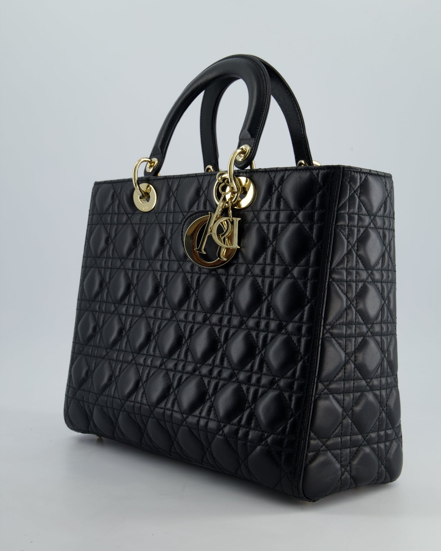 Christian Dior Large Lady Dior Bag in Black Lambskin Leather with Champagne Gold Hardware RRP £5,600