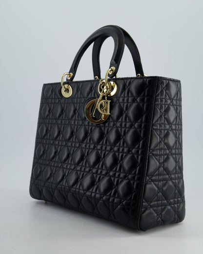 Christian Dior Large Lady Dior Bag in Black Lambskin Leather with Champagne Gold Hardware RRP £5,600