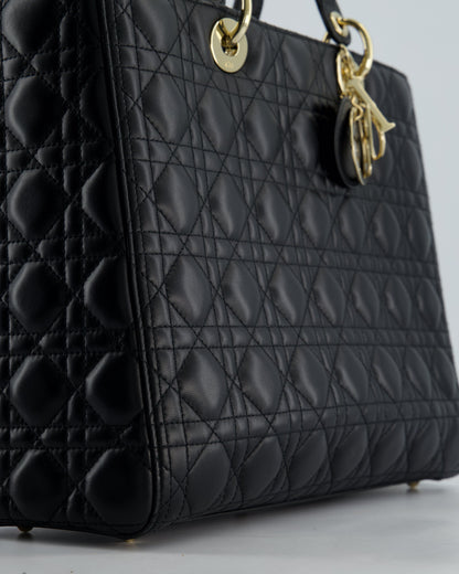 Christian Dior Large Lady Dior Bag in Black Lambskin Leather with Champagne Gold Hardware RRP £5,600