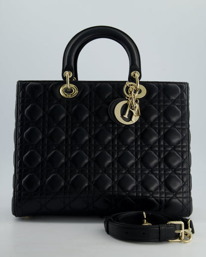 Christian Dior Large Lady Dior Bag in Black Lambskin Leather with Champagne Gold Hardware RRP £5,600