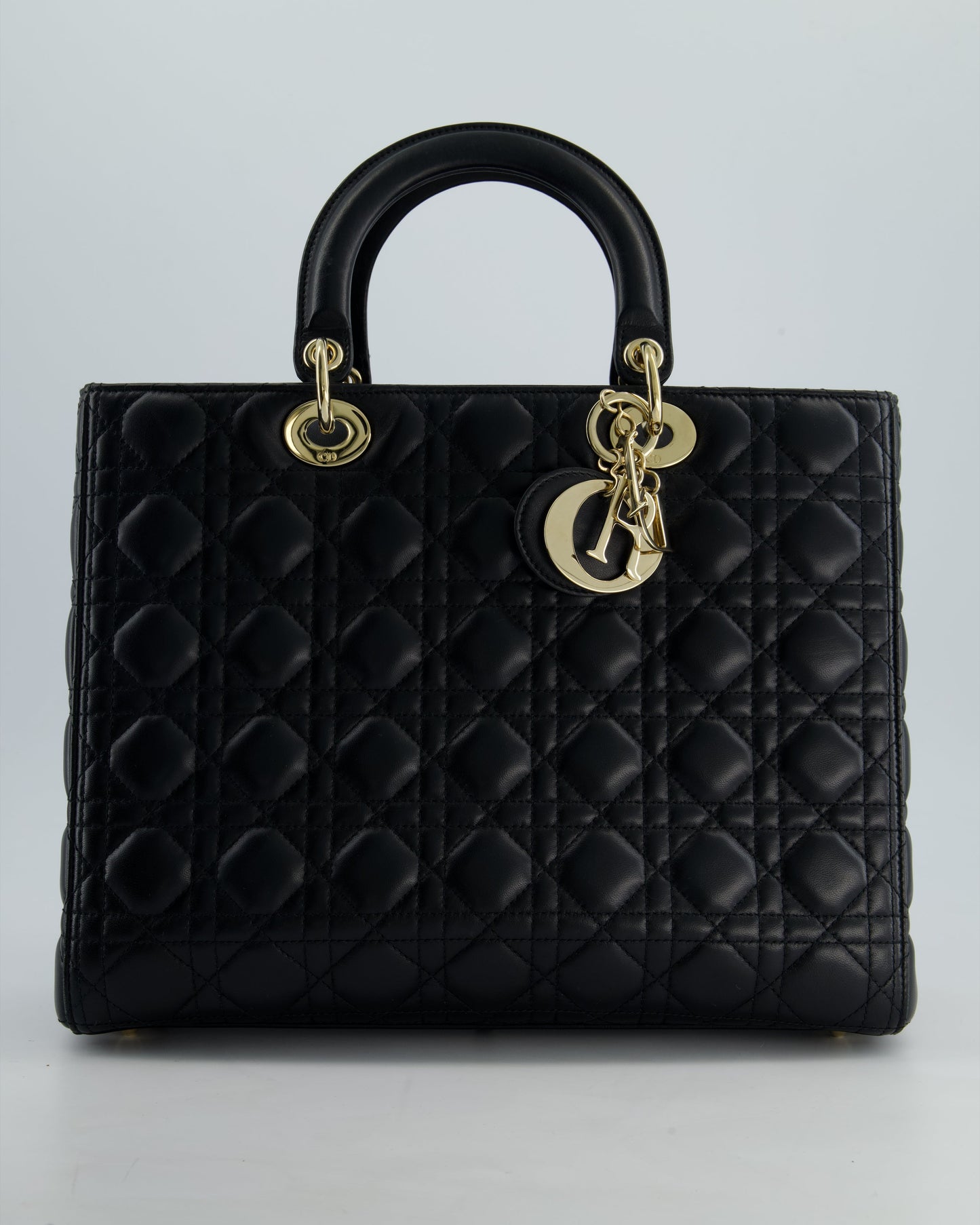 Christian Dior Large Lady Dior Bag in Black Lambskin Leather with Champagne Gold Hardware RRP £5,600