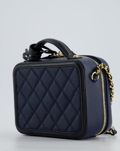 *HOT* Chanel Navy & Black Small Vanity Case Bag in Caviar Leather with Brushed Gold Hardware