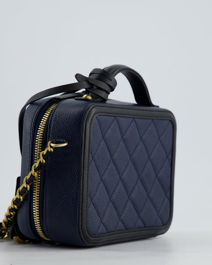*HOT* Chanel Navy & Black Small Vanity Case Bag in Caviar Leather with Brushed Gold Hardware