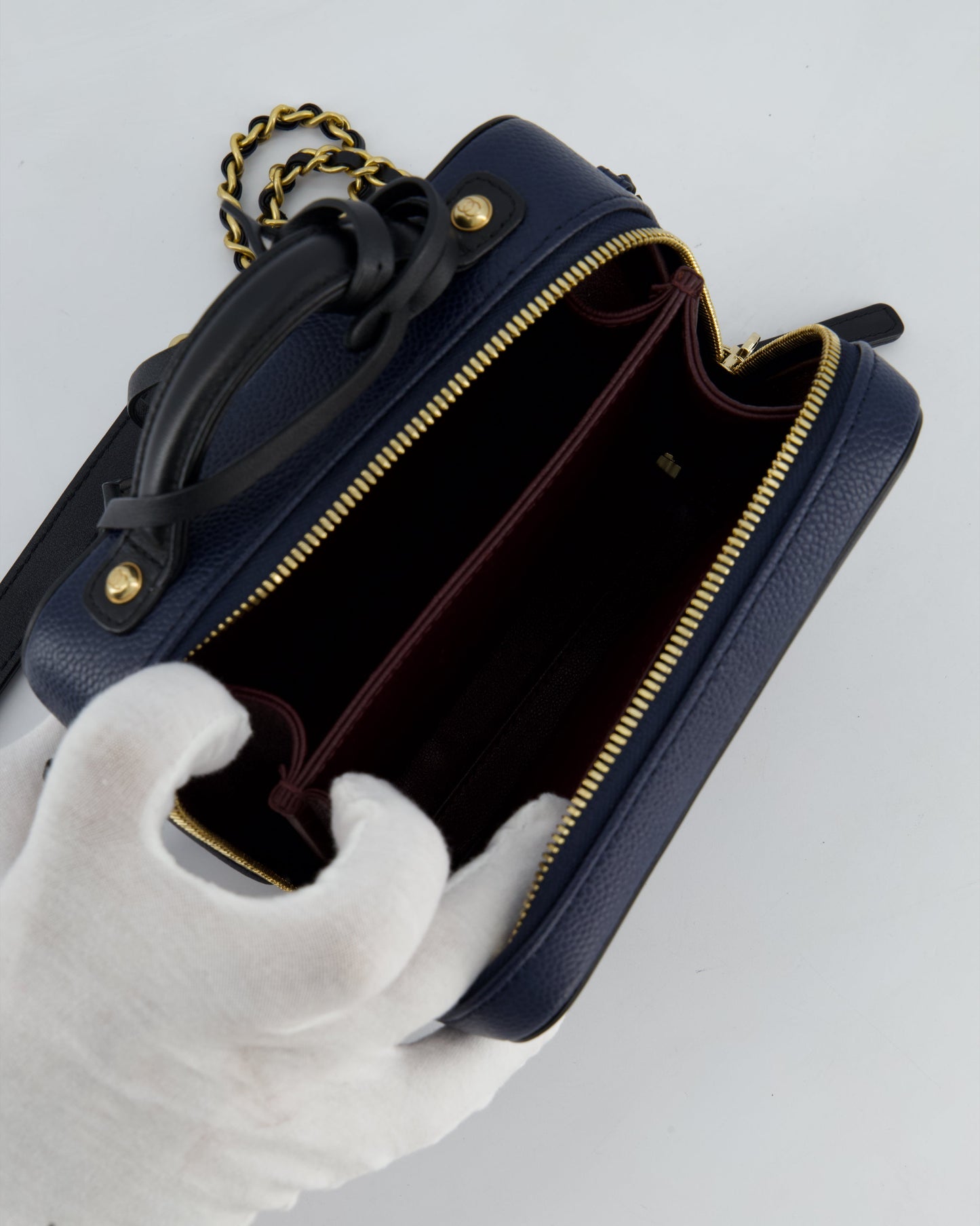 *HOT* Chanel Navy & Black Small Vanity Case Bag in Caviar Leather with Brushed Gold Hardware