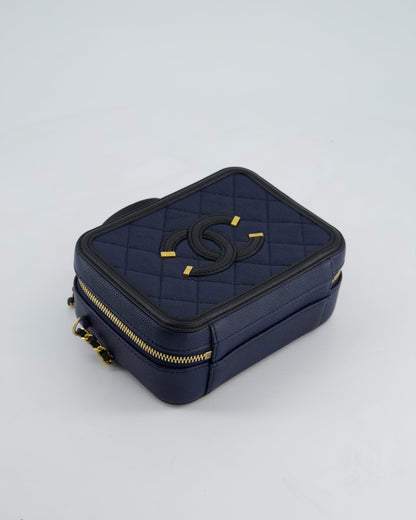 *HOT* Chanel Navy & Black Small Vanity Case Bag in Caviar Leather with Brushed Gold Hardware