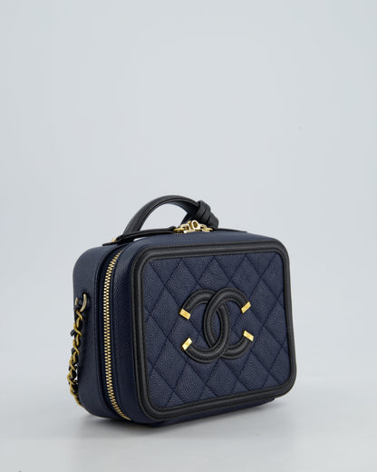 *HOT* Chanel Navy & Black Small Vanity Case Bag in Caviar Leather with Brushed Gold Hardware