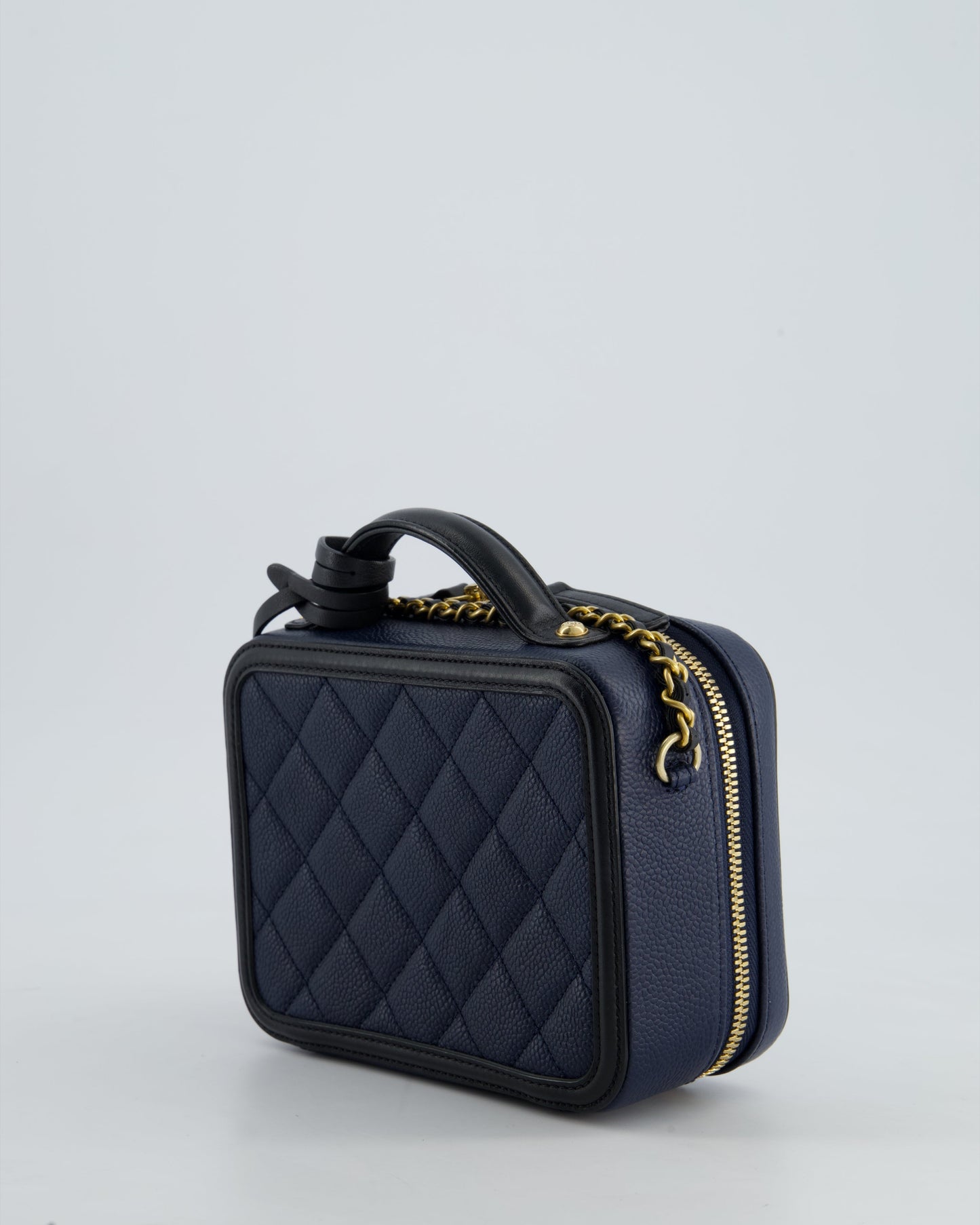 *HOT* Chanel Navy & Black Small Vanity Case Bag in Caviar Leather with Brushed Gold Hardware