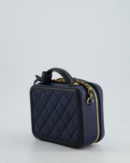 *HOT* Chanel Navy & Black Small Vanity Case Bag in Caviar Leather with Brushed Gold Hardware