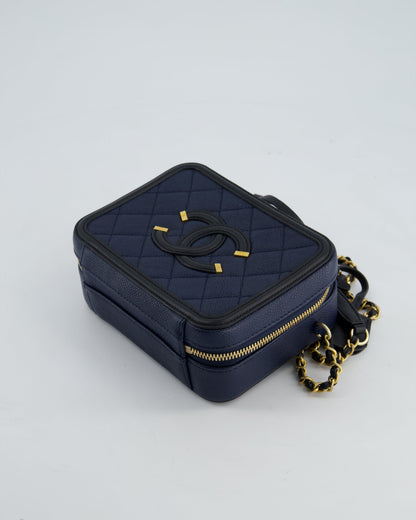 *HOT* Chanel Navy & Black Small Vanity Case Bag in Caviar Leather with Brushed Gold Hardware