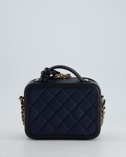 *HOT* Chanel Navy & Black Small Vanity Case Bag in Caviar Leather with Brushed Gold Hardware