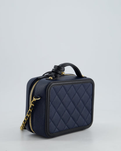*HOT* Chanel Navy & Black Small Vanity Case Bag in Caviar Leather with Brushed Gold Hardware