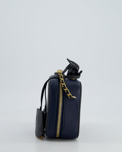 *HOT* Chanel Navy & Black Small Vanity Case Bag in Caviar Leather with Brushed Gold Hardware
