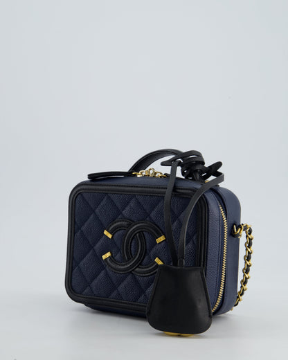 *HOT* Chanel Navy & Black Small Vanity Case Bag in Caviar Leather with Brushed Gold Hardware