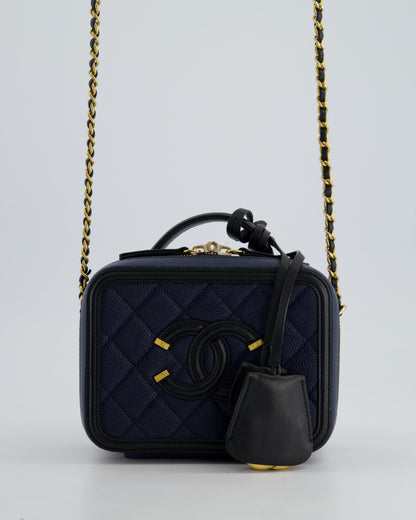 *HOT* Chanel Navy & Black Small Vanity Case Bag in Caviar Leather with Brushed Gold Hardware