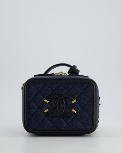 *HOT* Chanel Navy & Black Small Vanity Case Bag in Caviar Leather with Brushed Gold Hardware