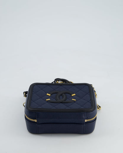 *HOT* Chanel Navy & Black Small Vanity Case Bag in Caviar Leather with Brushed Gold Hardware