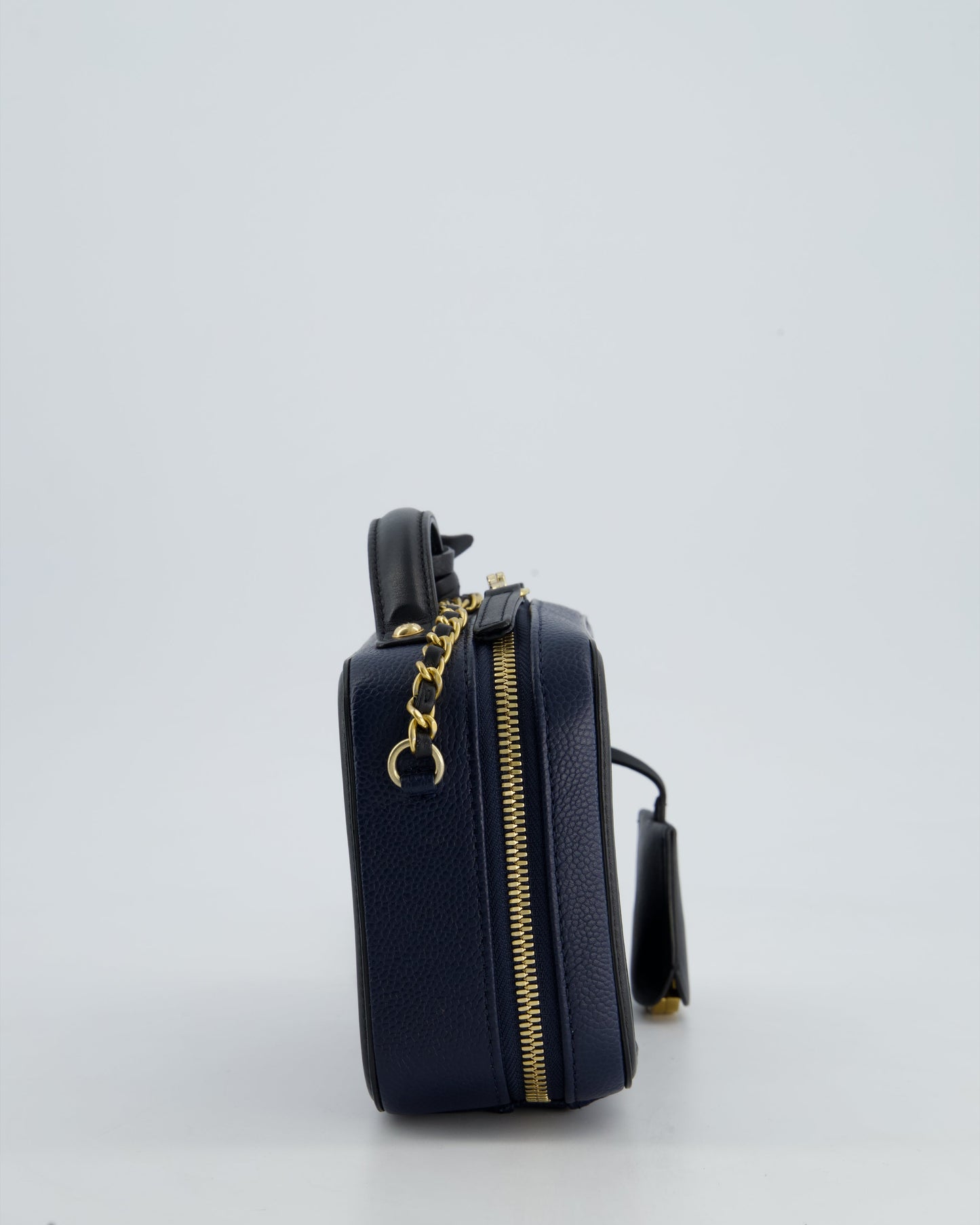 *HOT* Chanel Navy & Black Small Vanity Case Bag in Caviar Leather with Brushed Gold Hardware