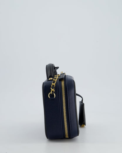 *HOT* Chanel Navy & Black Small Vanity Case Bag in Caviar Leather with Brushed Gold Hardware