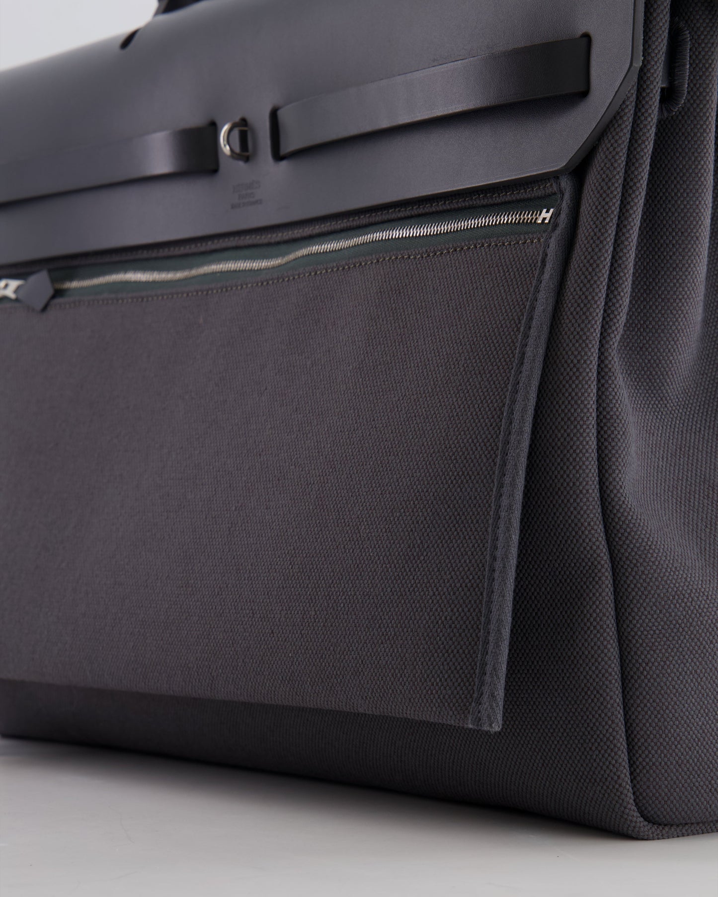 Hermès Herbag 39 Messanger in Ardoise Toile Canvas and Vache Hunter Leather with Palladium Hardware