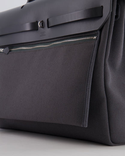 Hermès Herbag 39 Messanger in Ardoise Toile Canvas and Vache Hunter Leather with Palladium Hardware