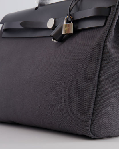 Hermès Herbag 39 Messanger in Ardoise Toile Canvas and Vache Hunter Leather with Palladium Hardware