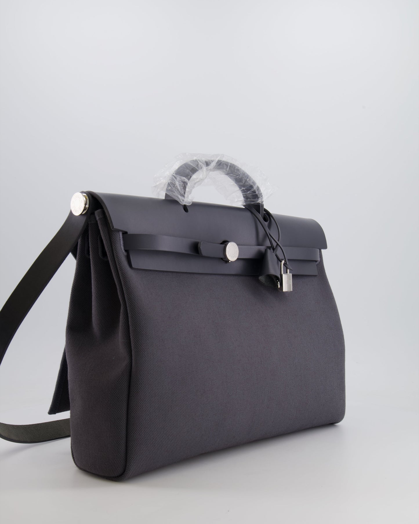 Hermès Herbag 39 Messanger in Ardoise Toile Canvas and Vache Hunter Leather with Palladium Hardware