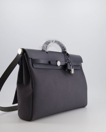 Hermès Herbag 39 Messanger in Ardoise Toile Canvas and Vache Hunter Leather with Palladium Hardware