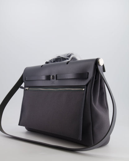 Hermès Herbag 39 Messanger in Ardoise Toile Canvas and Vache Hunter Leather with Palladium Hardware