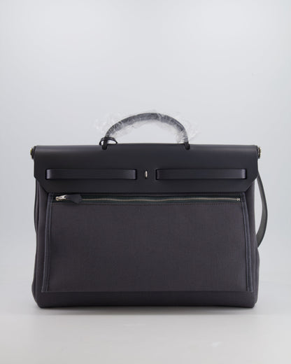 Hermès Herbag 39 Messanger in Ardoise Toile Canvas and Vache Hunter Leather with Palladium Hardware