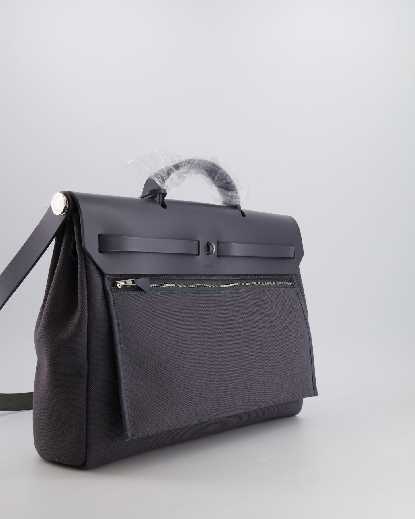 Hermès Herbag 39 Messanger in Ardoise Toile Canvas and Vache Hunter Leather with Palladium Hardware