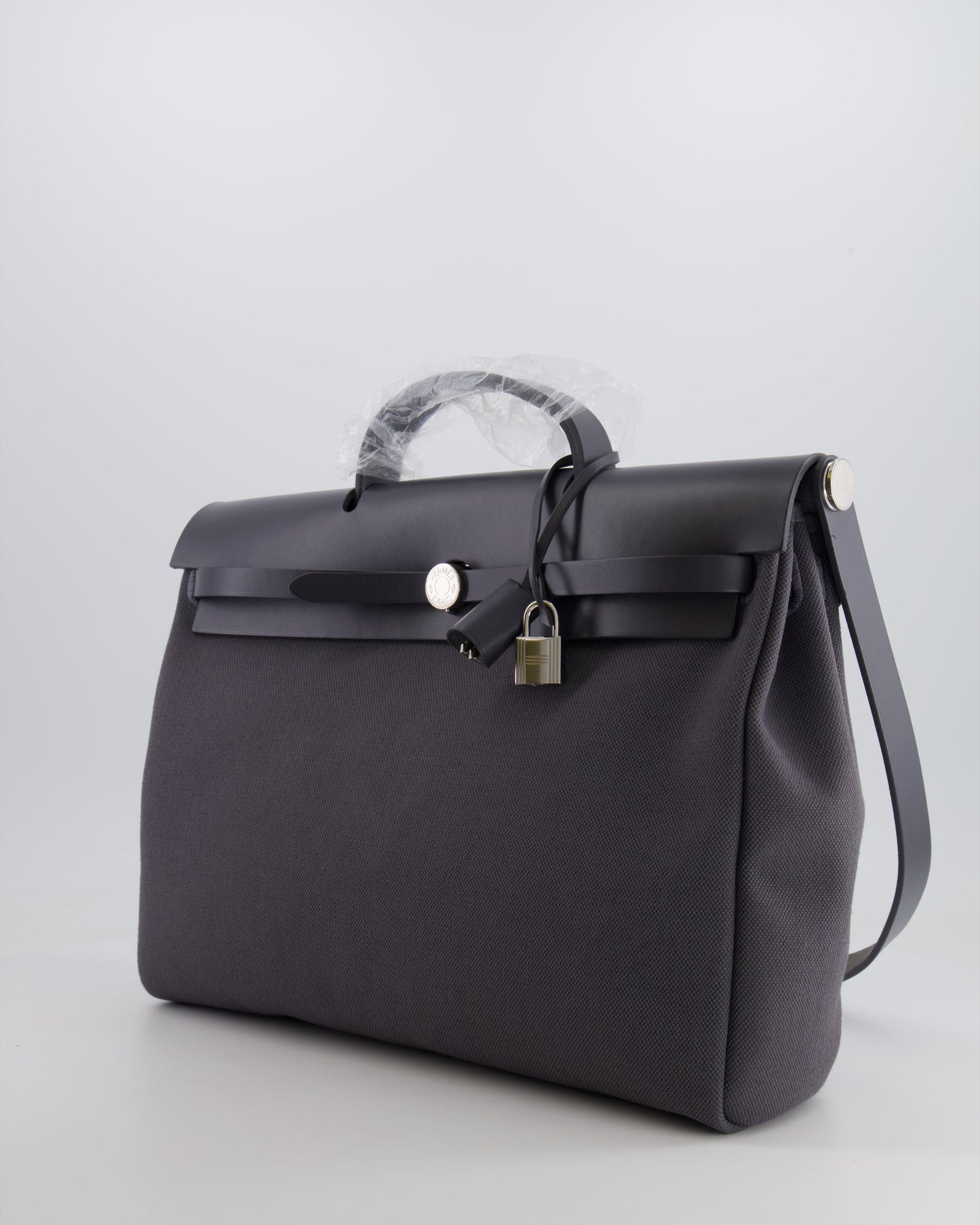 Hermès Herbag 39 Messanger in Ardoise Toile Canvas and Vache Hunter Leather with Palladium Hardware