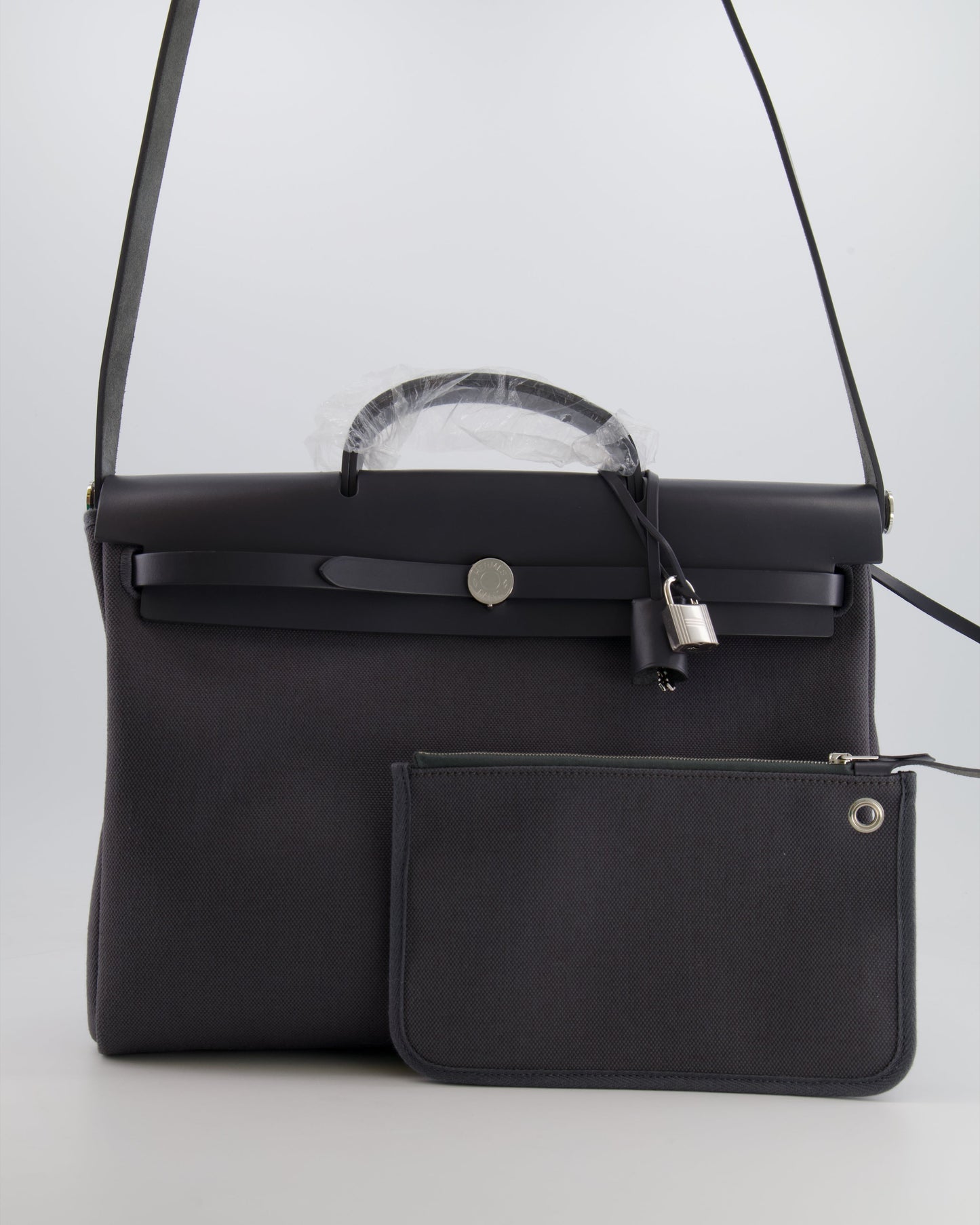 Hermès Herbag 39 Messanger in Ardoise Toile Canvas and Vache Hunter Leather with Palladium Hardware