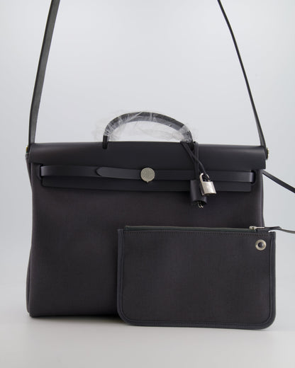 Hermès Herbag 39 Messanger in Ardoise Toile Canvas and Vache Hunter Leather with Palladium Hardware