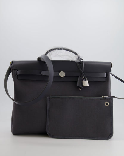 Hermès Herbag 39 Messanger in Ardoise Toile Canvas and Vache Hunter Leather with Palladium Hardware