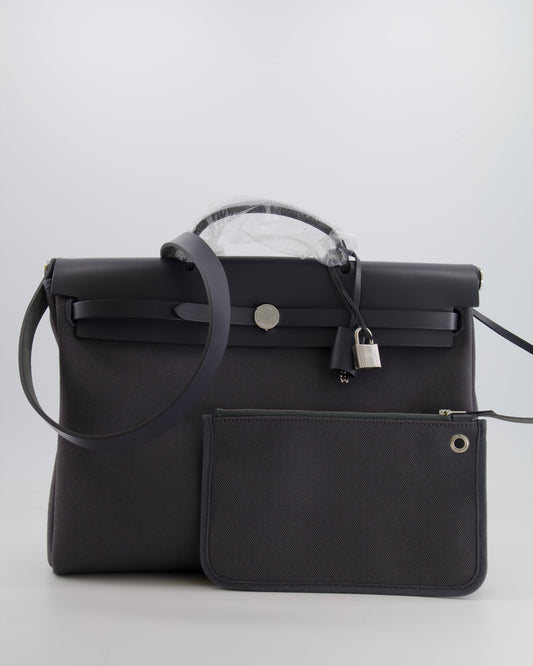 Hermès Herbag 39 Messanger in Ardoise Toile Canvas and Vache Hunter Leather with Palladium Hardware