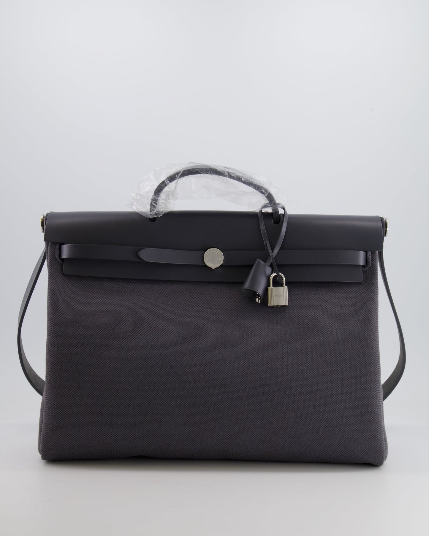 Hermès Herbag 39 Messanger in Ardoise Toile Canvas and Vache Hunter Leather with Palladium Hardware