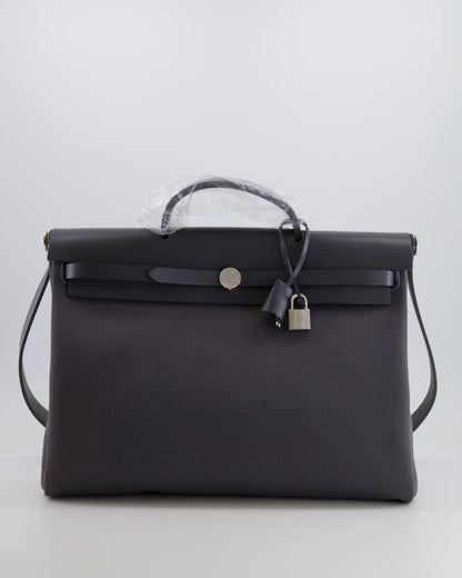 Hermès Herbag 39 Messanger in Ardoise Toile Canvas and Vache Hunter Leather with Palladium Hardware