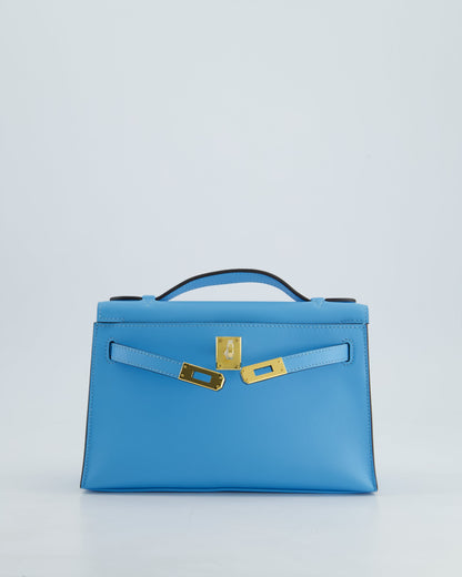 Hermès Kelly Pochette Bag in Bleu Celeste Swift Leather with Gold Hardware