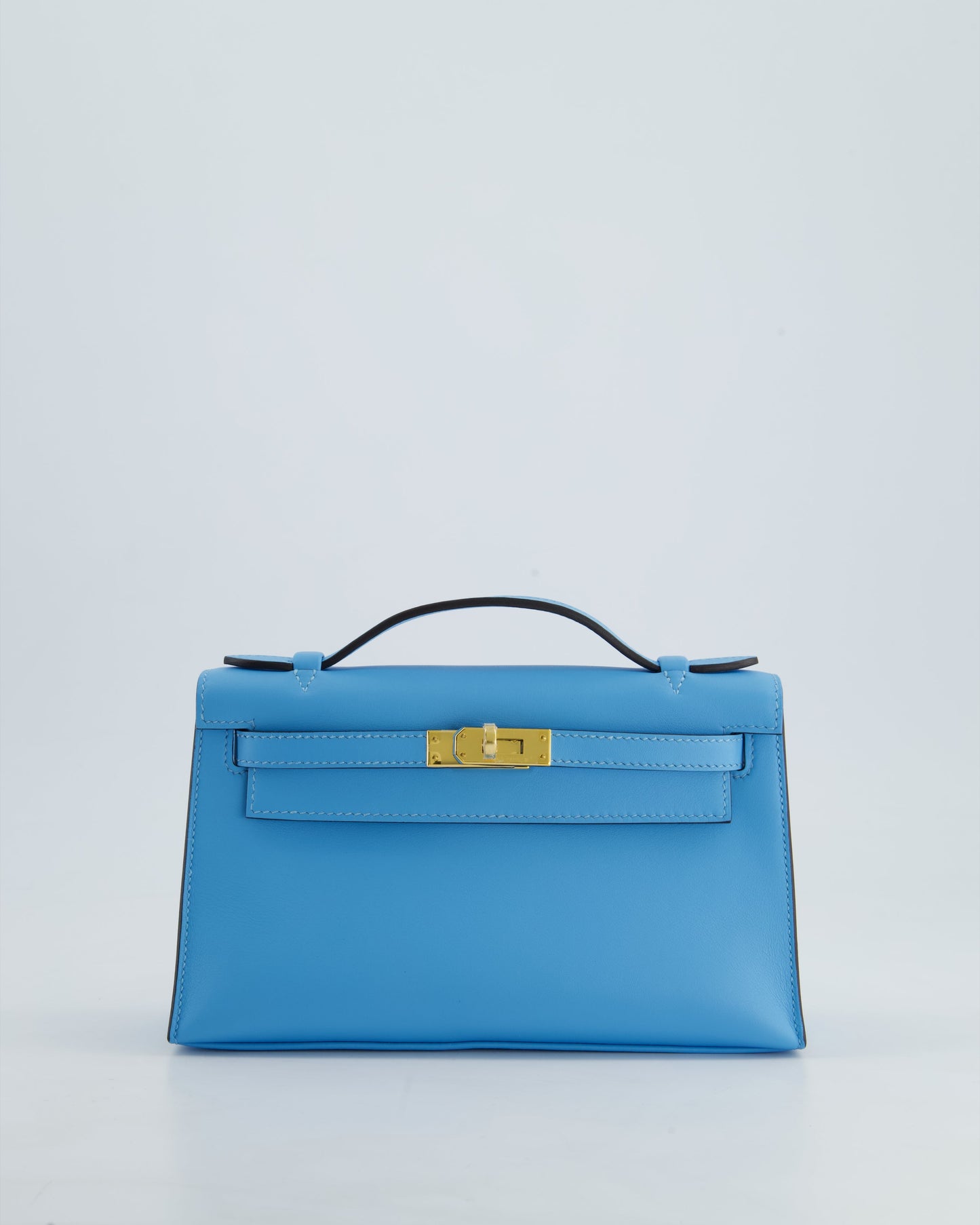 Hermès Kelly Pochette Bag in Bleu Celeste Swift Leather with Gold Hardware