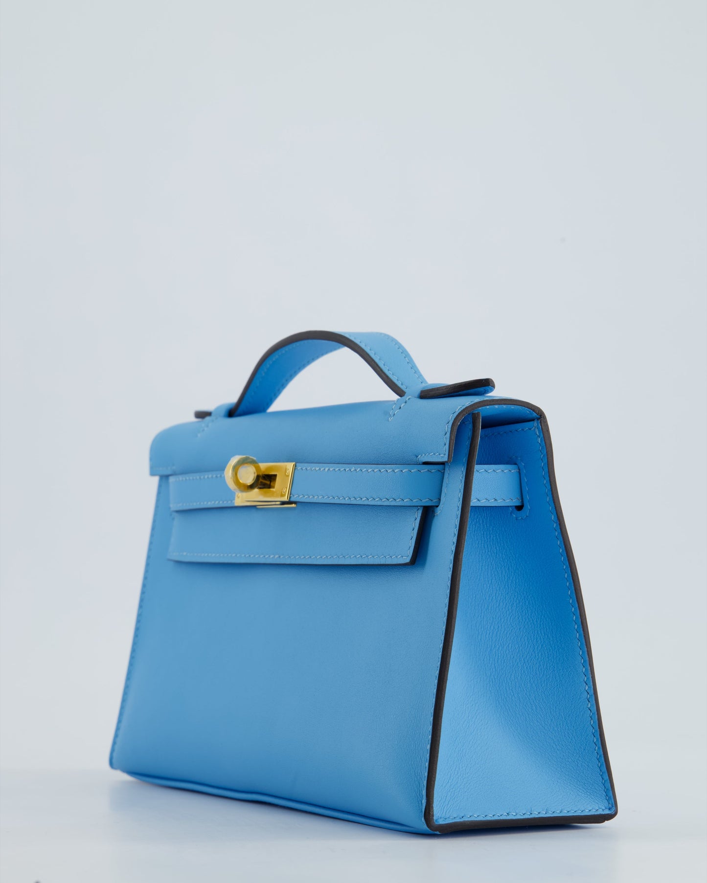 Hermès Kelly Pochette Bag in Bleu Celeste Swift Leather with Gold Hardware