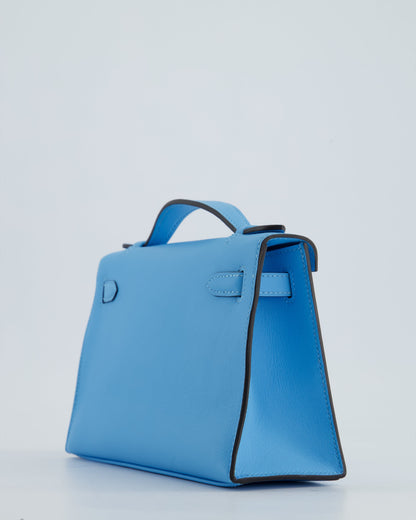 Hermès Kelly Pochette Bag in Bleu Celeste Swift Leather with Gold Hardware