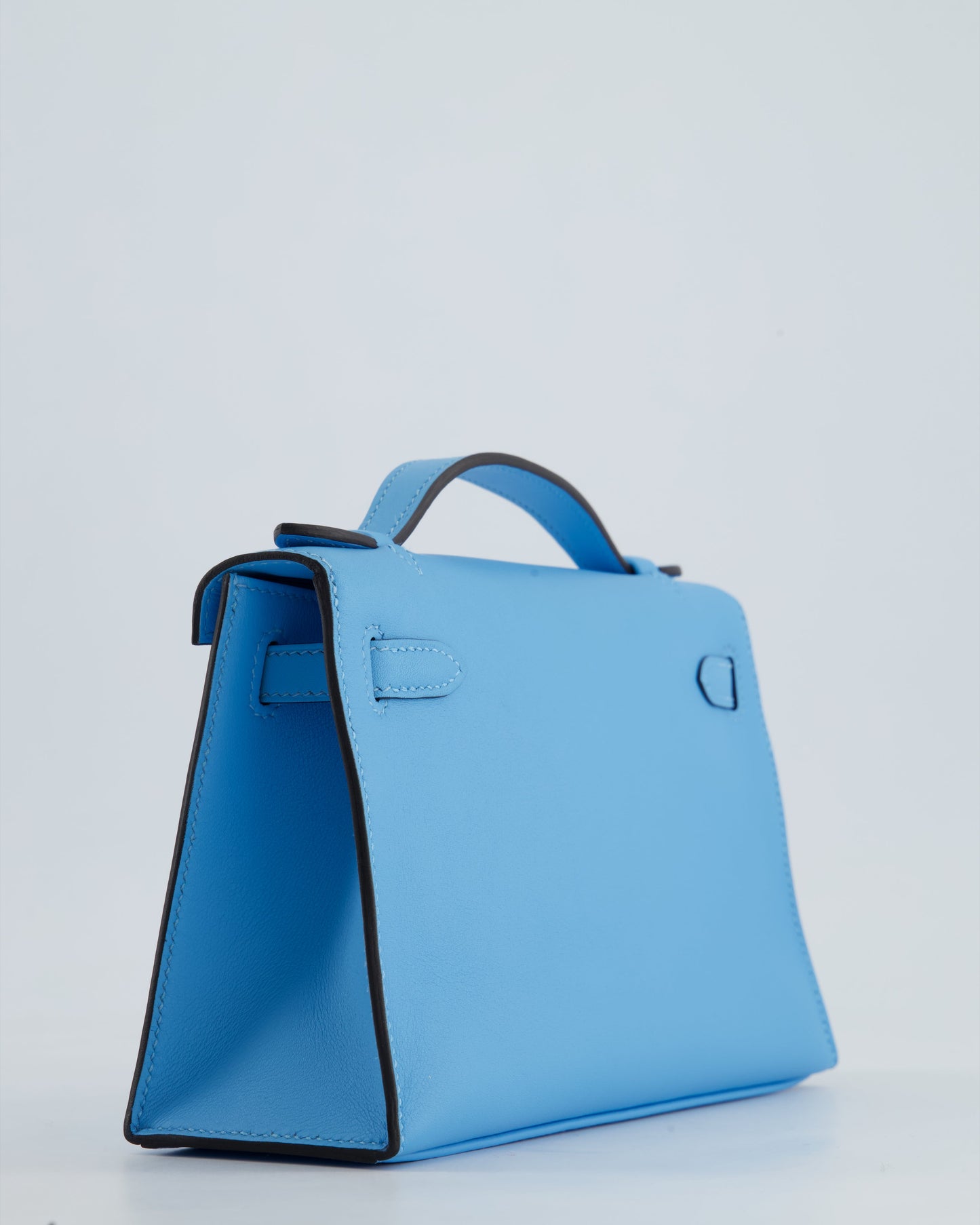 Hermès Kelly Pochette Bag in Bleu Celeste Swift Leather with Gold Hardware