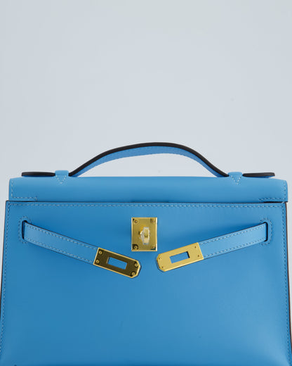 Hermès Kelly Pochette Bag in Bleu Celeste Swift Leather with Gold Hardware