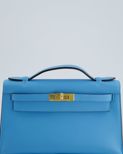 Hermès Kelly Pochette Bag in Bleu Celeste Swift Leather with Gold Hardware
