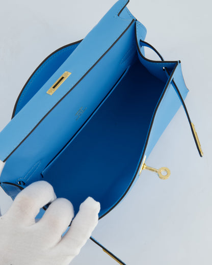 Hermès Kelly Pochette Bag in Bleu Celeste Swift Leather with Gold Hardware