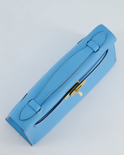 Hermès Kelly Pochette Bag in Bleu Celeste Swift Leather with Gold Hardware