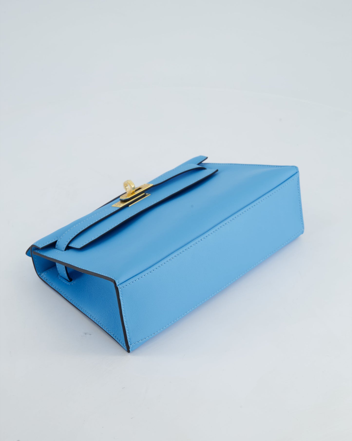 Hermès Kelly Pochette Bag in Bleu Celeste Swift Leather with Gold Hardware
