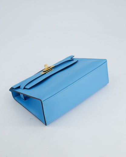 Hermès Kelly Pochette Bag in Bleu Celeste Swift Leather with Gold Hardware